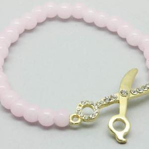 Scissor Bracelet Pink Crystal Glass